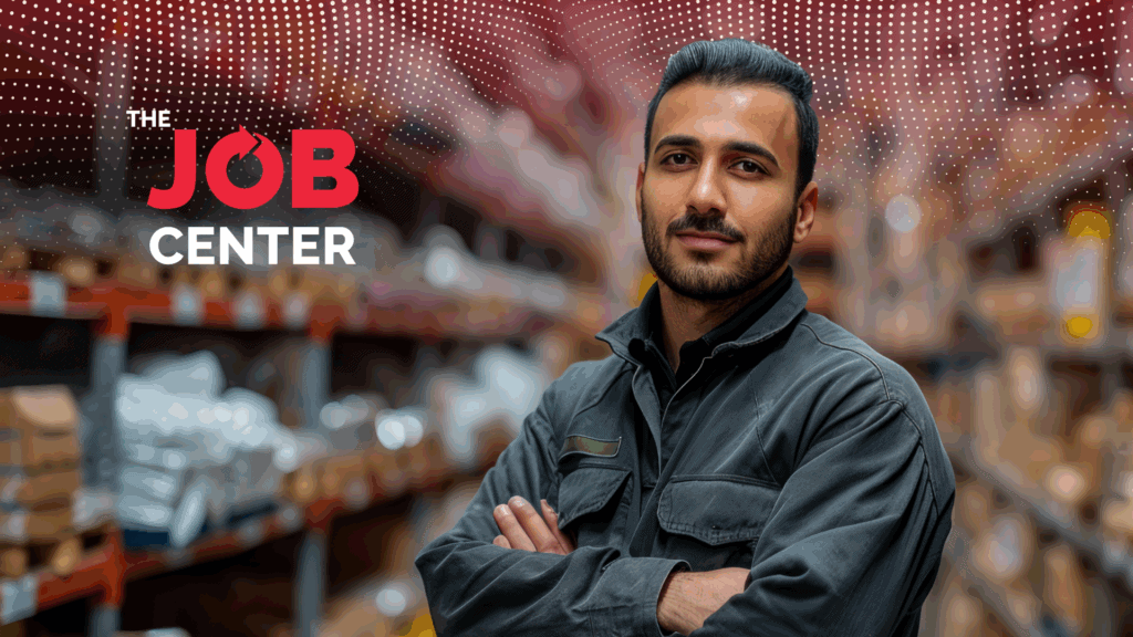 Candidate for warehousing stands confidently with arms crossed