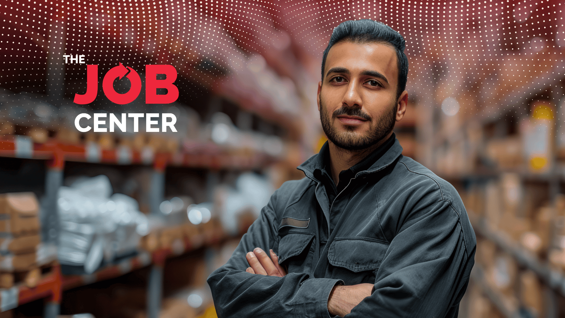 Candidate for warehousing stands confidently with arms crossed